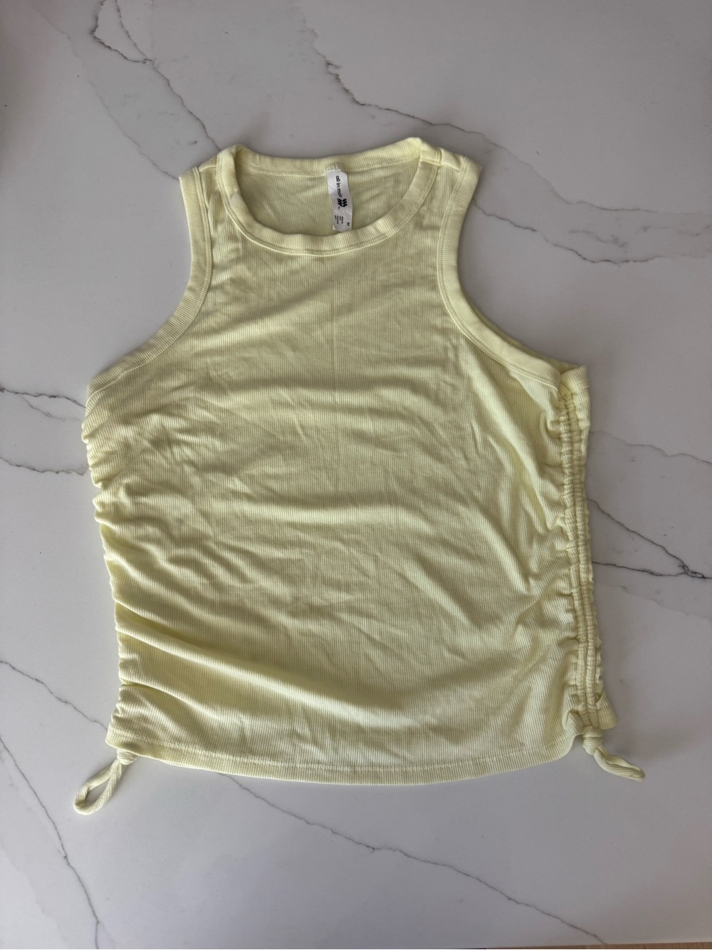 All in Motion Ribbed Side Cinch Tank Top Yellow Size M Modal Ruched Activewear